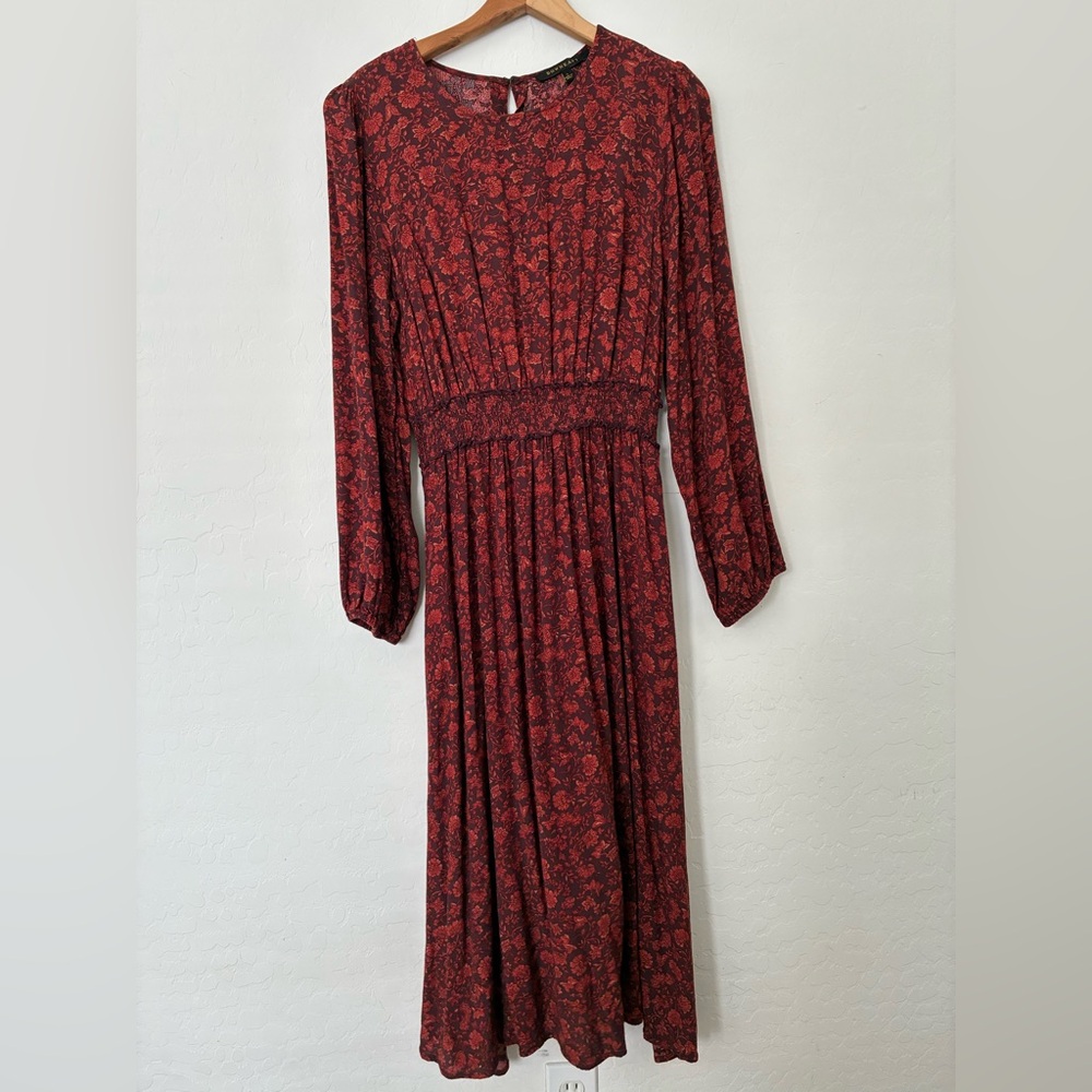 Downeast Floral Midi Dress Viscose Long Sleeve Size L